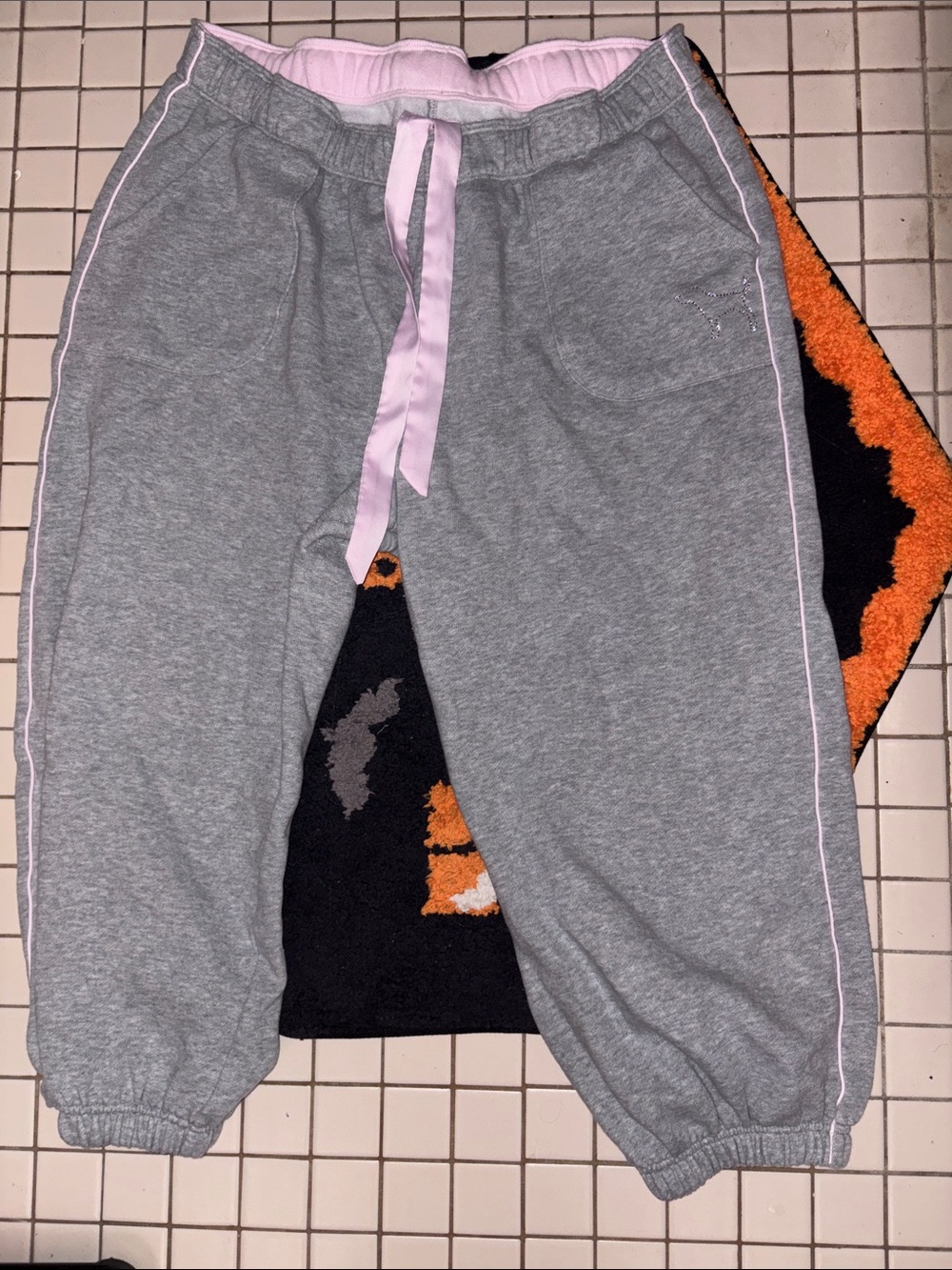 PINK Victoria's Secret Gray Joggers with Light Pink Trim